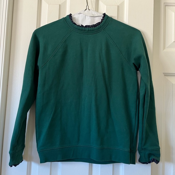J. Crew Tops - J. Crew Hunter green size S sweatshirt with navy/white polkadot trim